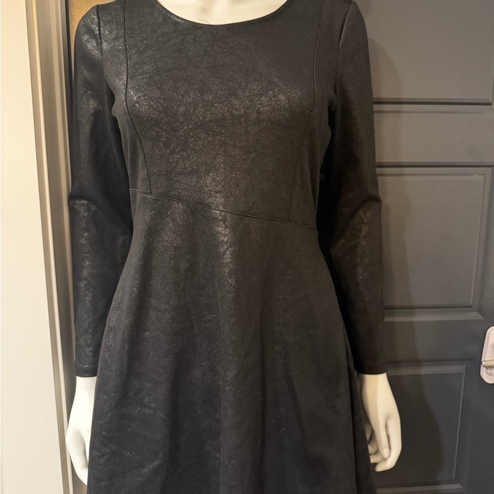 Nasty Gal Textured Black Long Sleeve Skater Dress